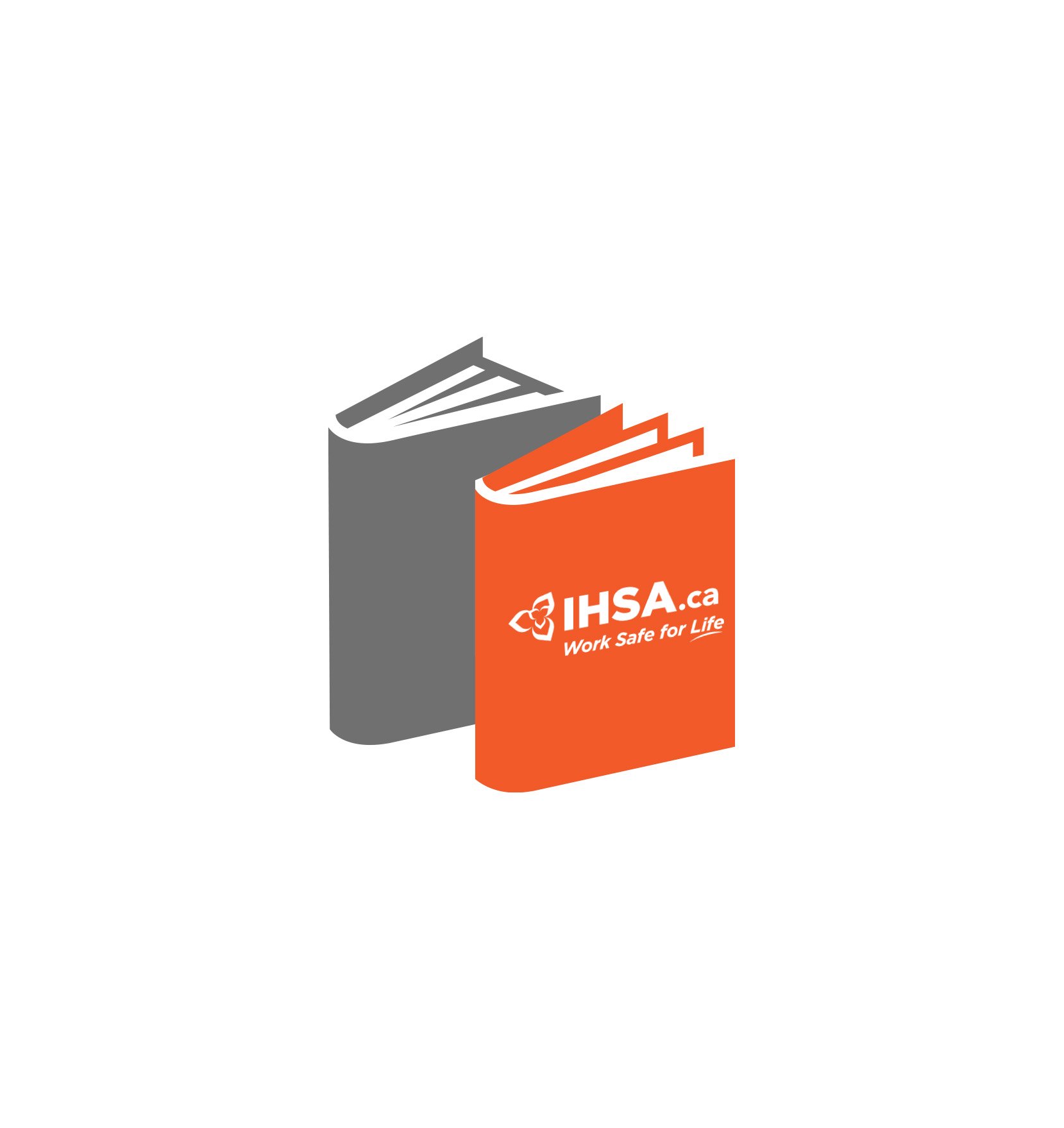 An orange book with a white IHSA logo on the cover in front of a grey book.