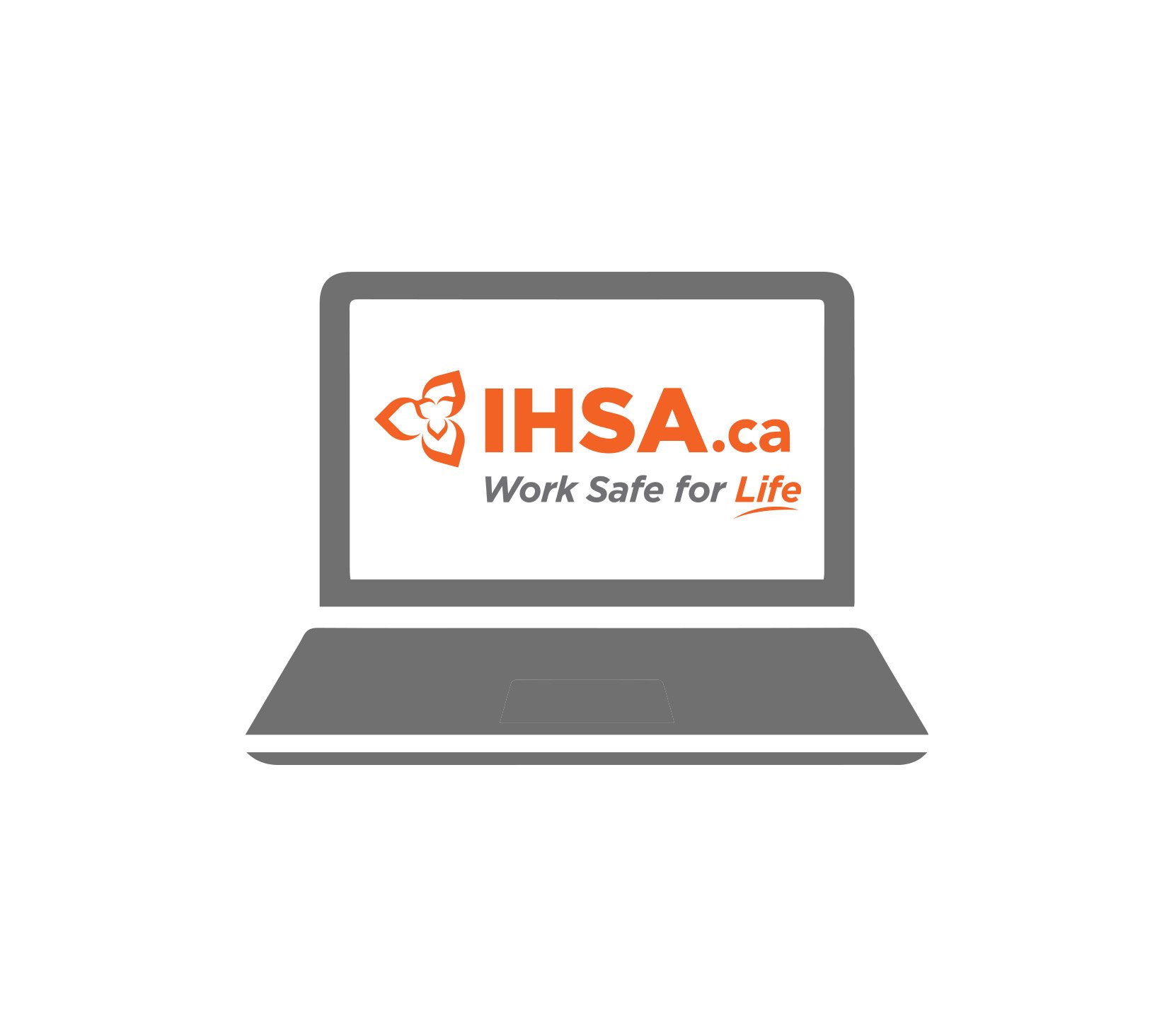 A grey laptop with the IHSA logo on the screen.