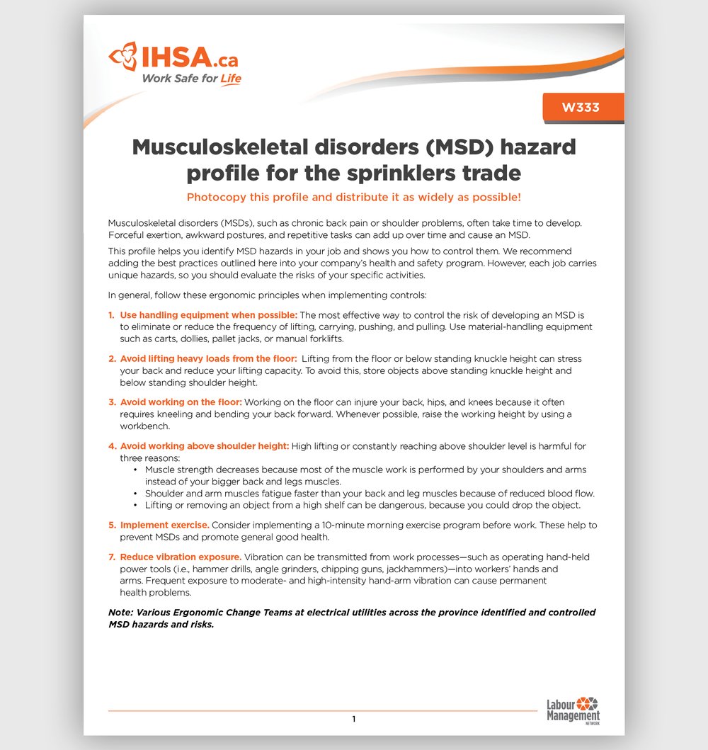 Musculoskeletal disorders hazard profile for the sprinklers trade