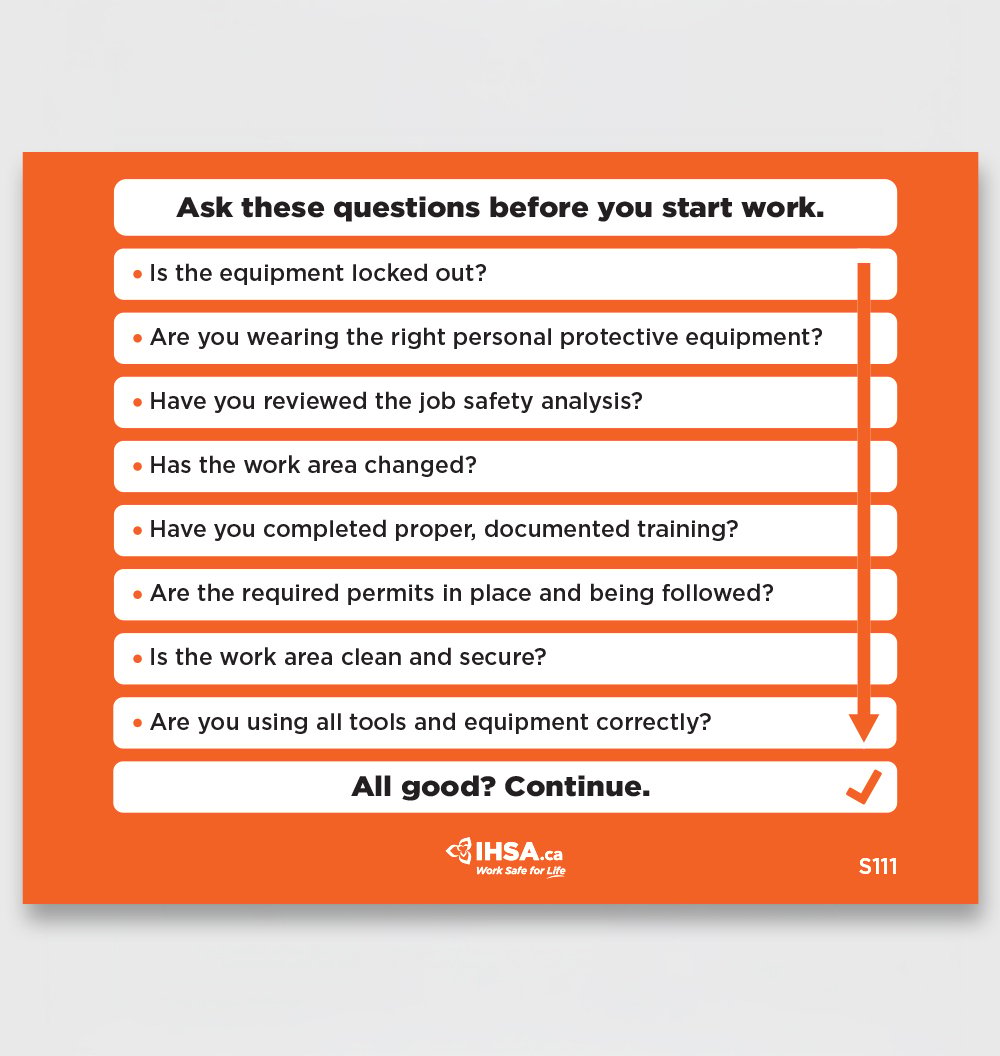 IHSA's All Good Sticker (S111), which reminds workers in the skilled trades about the health and safety details they should check before they start work.